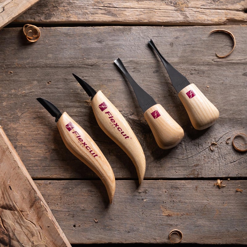 FLEXCUT Wood Carving Tools| Beginner Palm & Knife Set | 1095 High Carbon Steel Blades| Ergonomic Ashwood Handles | KN600 | Made in the U.S.A. - Image 3