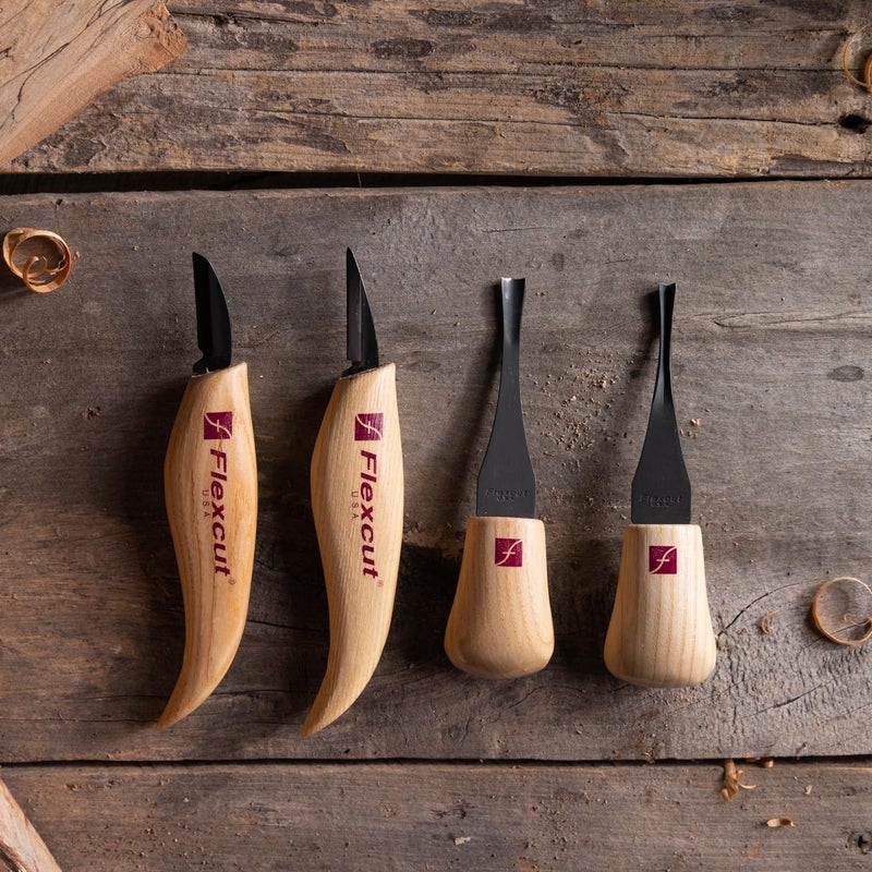 FLEXCUT Wood Carving Tools| Beginner Palm & Knife Set | 1095 High Carbon Steel Blades| Ergonomic Ashwood Handles | KN600 | Made in the U.S.A. - Image 5