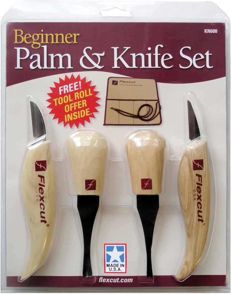 FLEXCUT Wood Carving Tools| Beginner Palm & Knife Set | 1095 High Carbon Steel Blades| Ergonomic Ashwood Handles | KN600 | Made in the U.S.A. - Image 2