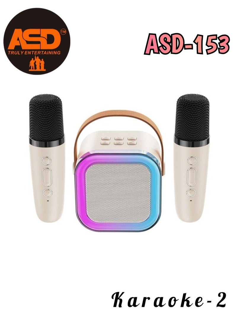 ASD ASD-153 Portable Wireless Speaker with 2 Wireless Mic, RGB Light, TF Card Support and FM Radio - ASD-153, Pink  - Image 1