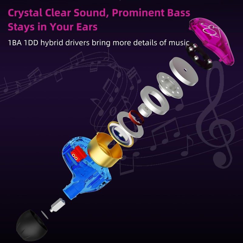 KZ Colorful Hybrid Banlance Armature with Dynamic in-Ear Earphone 1BA+1DD HiFi Headset KZ in Ear Monitors Headphones Wired Earbuds IEM Earphones Gaming Earbuds (Colorful Without mic) - Image 2