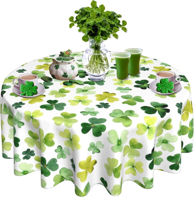 SuQKXCo St Patricks Day Round Tablecloth 60 inch Watercolor Shamrock Table Cloths Spill Proof Table Covers for Kitchen Party Dinner Tabletop Decoration - Image 1