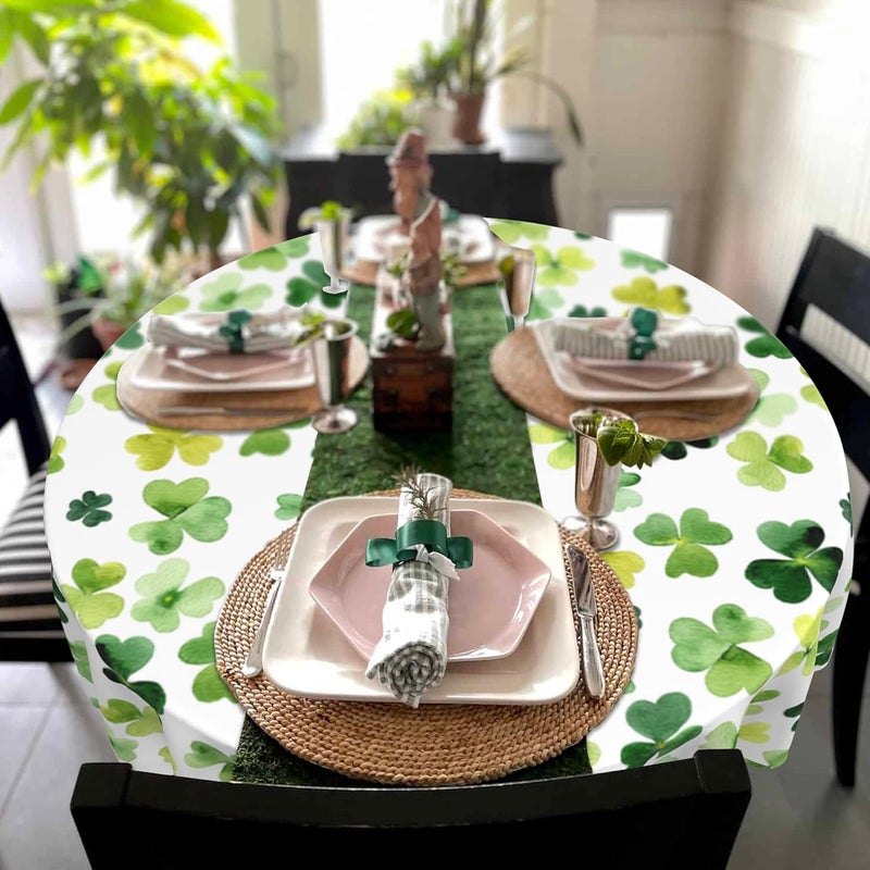 SuQKXCo St Patricks Day Round Tablecloth 60 inch Watercolor Shamrock Table Cloths Spill Proof Table Covers for Kitchen Party Dinner Tabletop Decoration - Image 2