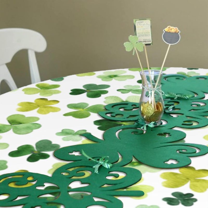 SuQKXCo St Patricks Day Round Tablecloth 60 inch Watercolor Shamrock Table Cloths Spill Proof Table Covers for Kitchen Party Dinner Tabletop Decoration - Image 3