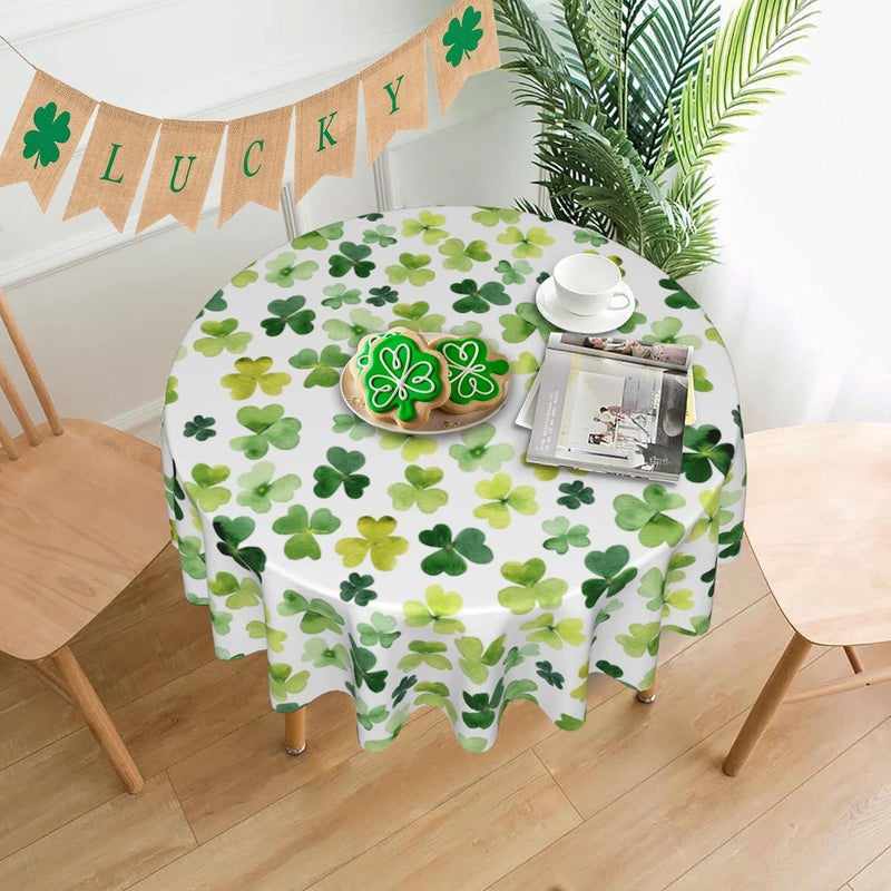 SuQKXCo St Patricks Day Round Tablecloth 60 inch Watercolor Shamrock Table Cloths Spill Proof Table Covers for Kitchen Party Dinner Tabletop Decoration - Image 4