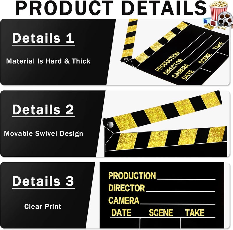 BBTO 10 Pieces Movie Film Clap Board, 7 x 8 Inch Cardboard Movie Clapboard Directors Clapper Writable Cut Action Scene Board for Movies Films Photo Props(Single-Sided Printing,Gold) - Image 3