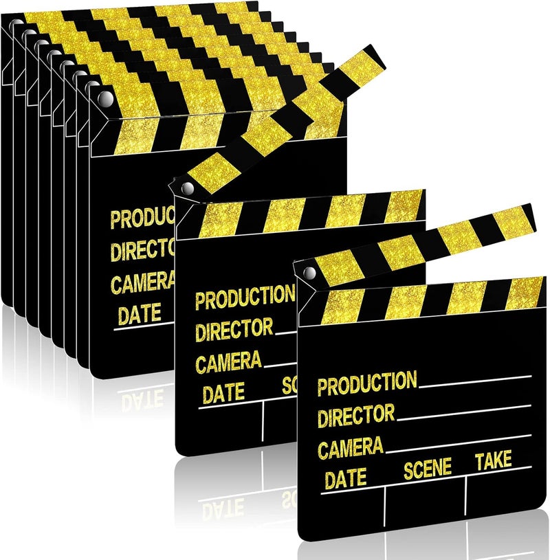 BBTO 10 Pieces Movie Film Clap Board, 7 x 8 Inch Cardboard Movie Clapboard Directors Clapper Writable Cut Action Scene Board for Movies Films Photo Props(Single-Sided Printing,Gold) - Image 1