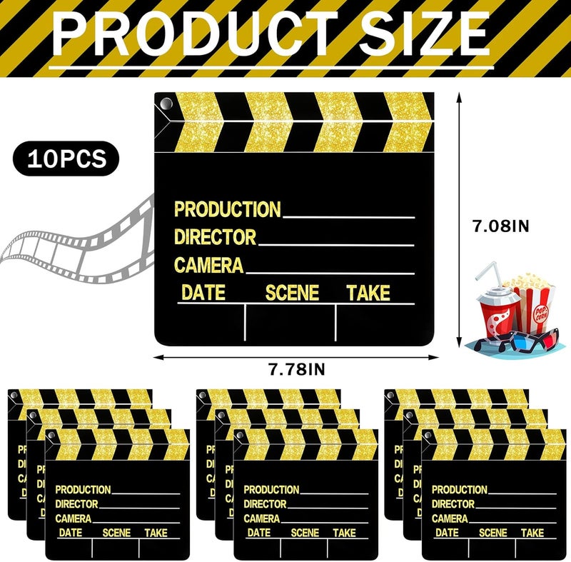 BBTO 10 Pieces Movie Film Clap Board, 7 x 8 Inch Cardboard Movie Clapboard Directors Clapper Writable Cut Action Scene Board for Movies Films Photo Props(Single-Sided Printing,Gold) - Image 2