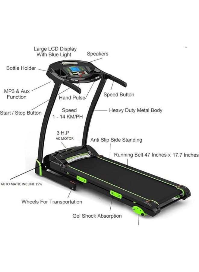 Marshal Fitness Luxury Treadmill With 3Hp peak Motor 14 km Speed 45 cm Running Belt - Image 3
