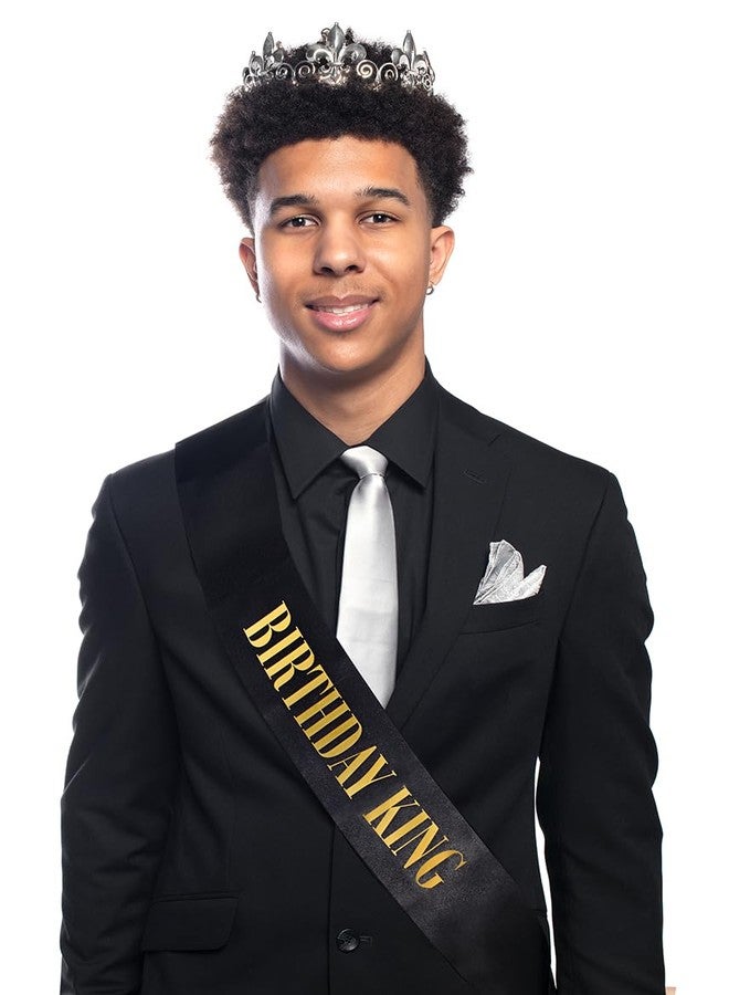 Anderson's Black Birthday King Sash with Gold Foil & Silver Crown - Royal Men's Accessory for Prom, Halloween, or Birthday, Medieval Prince Diadem, Regal Costume Gift for King-Themed Events - Image 5