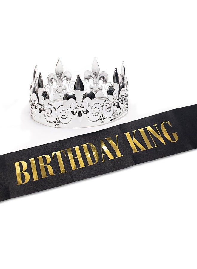 Anderson's Black Birthday King Sash with Gold Foil & Silver Crown - Royal Men's Accessory for Prom, Halloween, or Birthday, Medieval Prince Diadem, Regal Costume Gift for King-Themed Events - Image 1