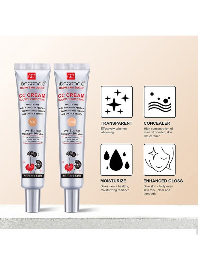 ibcccndc Color Correcting CC Cream 45ml, Hydrating CC Cream, Moisturizing Facial Concealer Sunscreen Full Coverage CC Cream with SPF 25, Light - Image 3