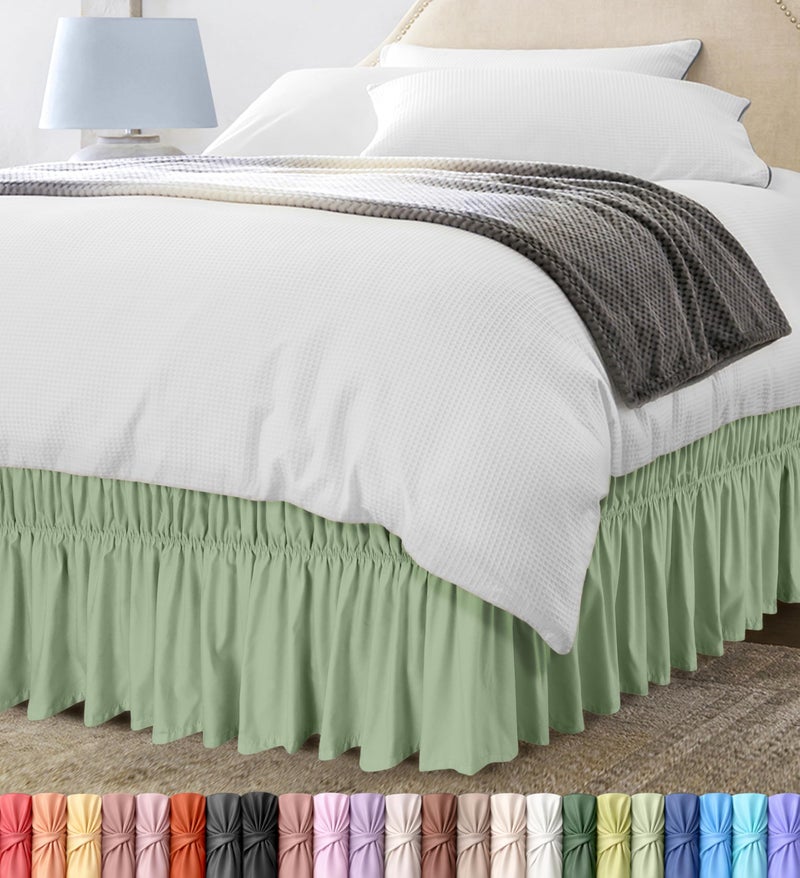 Utopia Bedding Wrap Around Ruffle Queen Size Bed Skirt Adjustable Buckle Elastic Belt for Easy Installation 16 Inch Drop Brushed Microfiber Machine Washable Fade and Wrinkle Resistant Sage - Image 2
