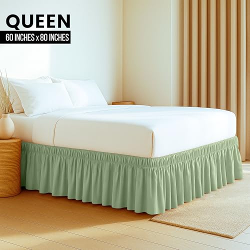 Utopia Bedding Wrap Around Ruffle Queen Size Bed Skirt Adjustable Buckle Elastic Belt for Easy Installation 16 Inch Drop Brushed Microfiber Machine Washable Fade and Wrinkle Resistant Sage - Image 3