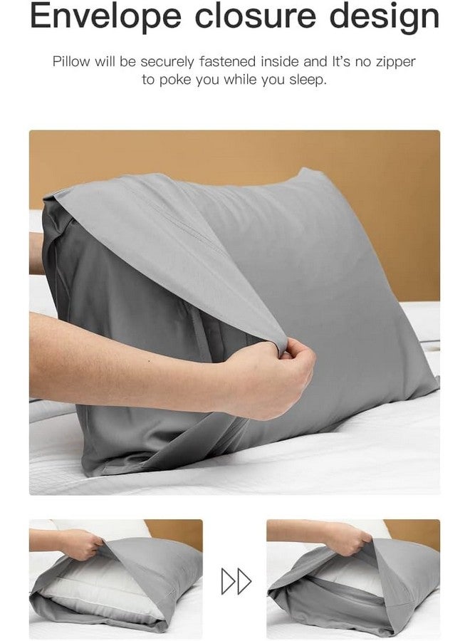Mush Bamboo Pillow Cover Set of 2 | 100% Bamboo Pillow Cover for Hair and Skin | Breathable, Silky Soft and Cooling Envelope Pillowcases for Hot Sleepers & Night Sweats | 17"x27" (Light Grey, King) - Image 4