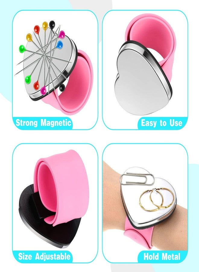 Jexine 3 Pcs Magnetic Wristband for Hair Stylists, Sewing, and Quilting - Pincushion with Hair Clips Collector and Bobby Pin Magnet Holder (Heart) - Image 3