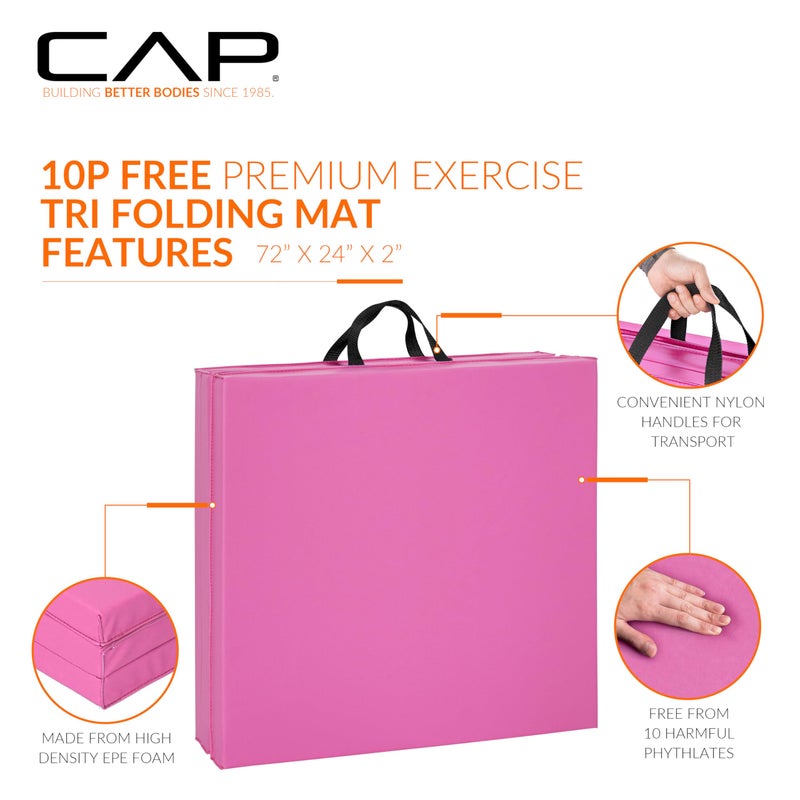 CAP Barbell Folding Exercise Mat â€“ Durable, Anti-Tear, Thick Padding for Fitness, Aerobics, Gymnastics & Home Workouts. 72"L x 24"W x 2"Thick. PINK - Image 3