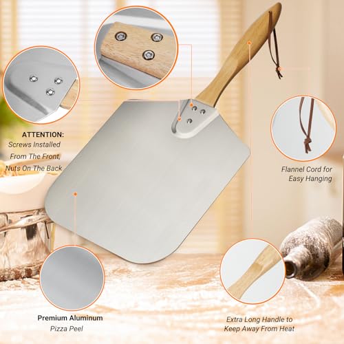 Skyflame Kitchen Supply Aluminum Pizza Peel with Wooden Handle 12 Inch x 14 Inch, Pizza Paddle for Baking Homemade Pizza Bread - Image 4