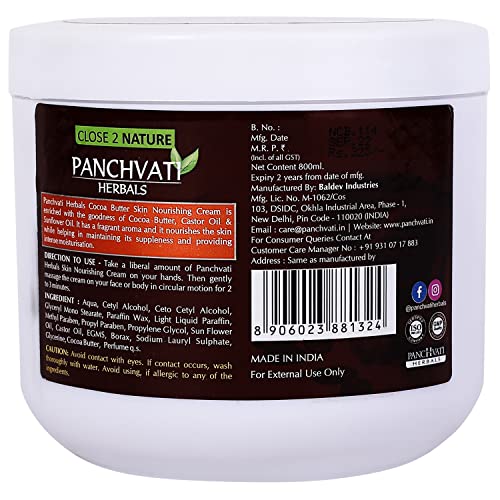 Panchvati Herbals Cocoa Butter Face Massage Cream 800gm (Silicone Free,Skin Nourishing Cream) - Image 4