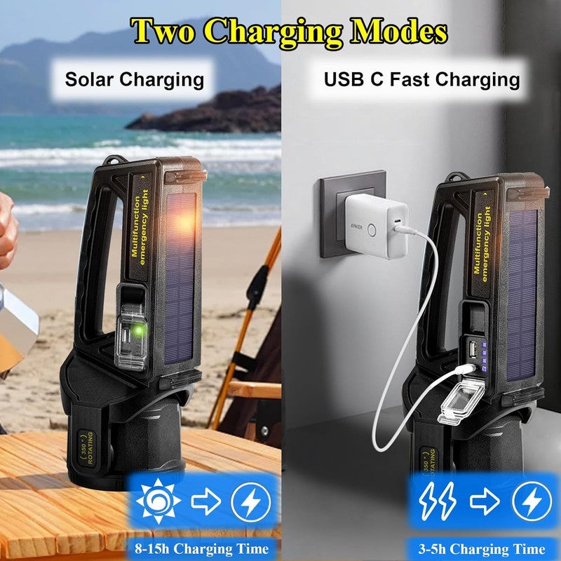 DEXO مصباح LED قابل لإعادة الشحن، مصابيح قوية مع رأس دوار 350°، مصباح يدوي فائق السطوع 4500mAh مع 9 أوضاع، مصباح شمسي مقاوم للماء للطوارئ (كبير) - Image 2