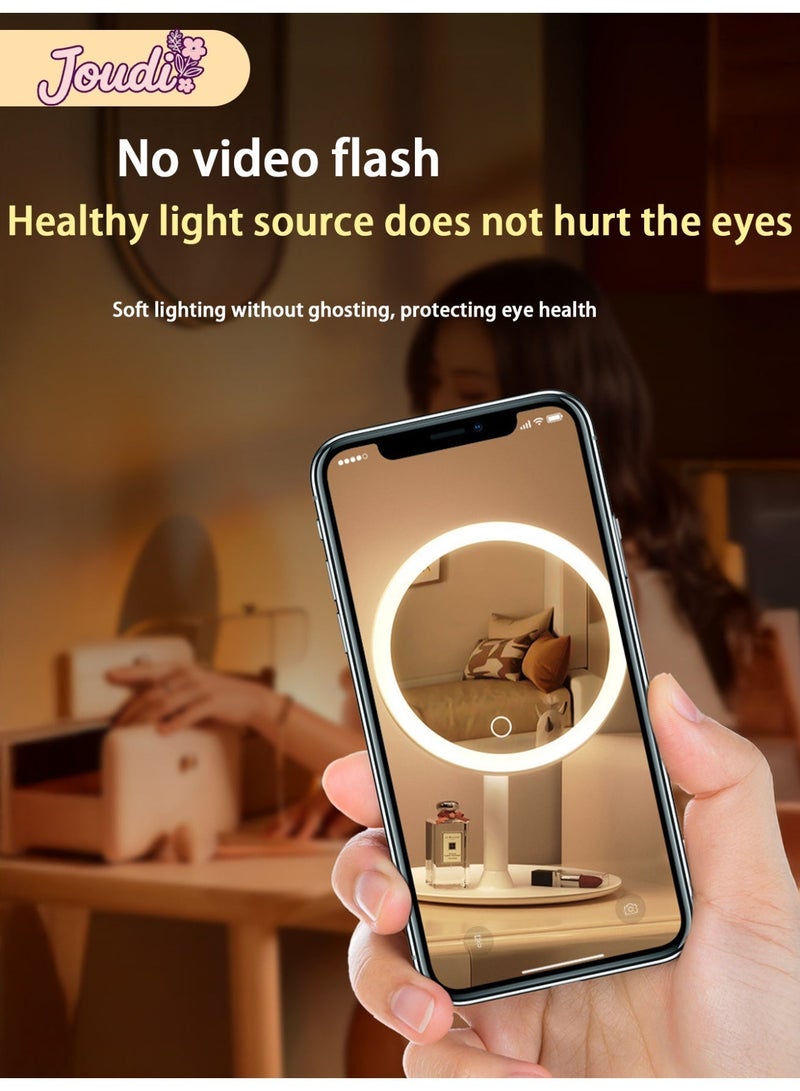 جودي مرآة مكياج مع أضواء LED بثلاثة أوضاع ألوان، مرآة مكياج مضاءة على سطح الطاولة مع تحكم ذكي باللمس، تكبير 5 مرات مع صينية تخزين (أبيض) - Image 5