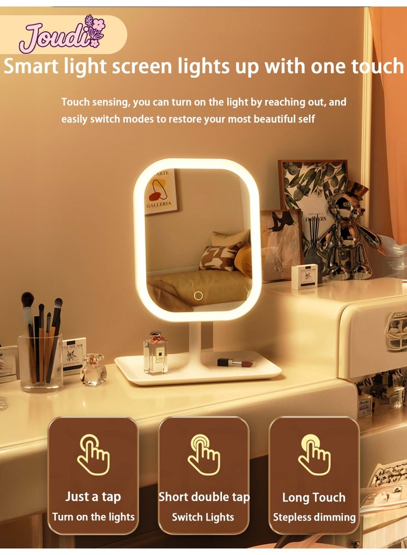جودي مرآة مكياج مع أضواء LED بثلاثة أوضاع ألوان، مرآة مكياج مضاءة على سطح الطاولة مع تحكم ذكي باللمس، تكبير 5 مرات مع صينية تخزين (أبيض) - Image 3