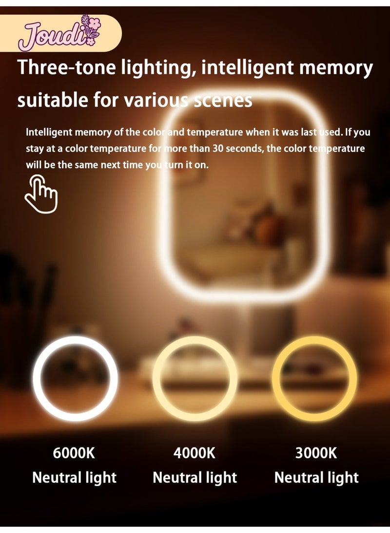 جودي مرآة مكياج مع أضواء LED بثلاثة أوضاع ألوان، مرآة مكياج مضاءة على سطح الطاولة مع تحكم ذكي باللمس، تكبير 5 مرات مع صينية تخزين (أبيض) - Image 2