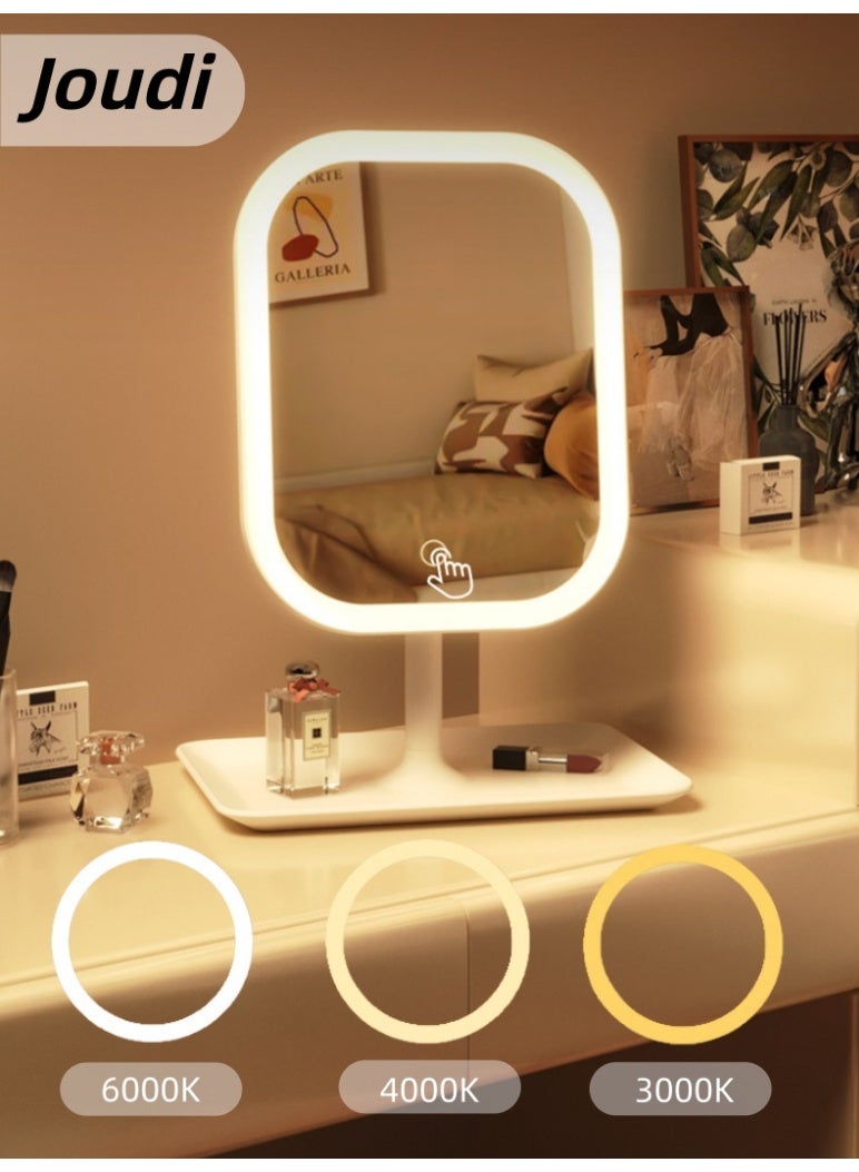 جودي مرآة مكياج مع أضواء LED بثلاثة أوضاع ألوان، مرآة مكياج مضاءة على سطح الطاولة مع تحكم ذكي باللمس، تكبير 5 مرات مع صينية تخزين (أبيض) - Image 1