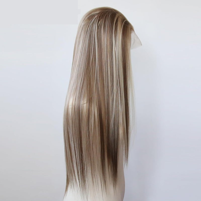 Hair Replacement Platinum Highlight Wig 13x4 Lace Front Wigs Synthetic High Temperature Fibers Soft Glueless(22inches) - Image 4