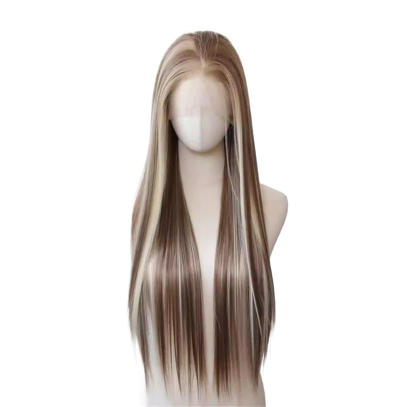 Hair Replacement Platinum Highlight Wig 13x4 Lace Front Wigs Synthetic High Temperature Fibers Soft Glueless(22inches) - Image 1