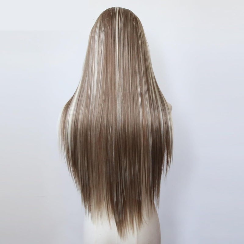 Hair Replacement Platinum Highlight Wig 13x4 Lace Front Wigs Synthetic High Temperature Fibers Soft Glueless(22inches) - Image 3