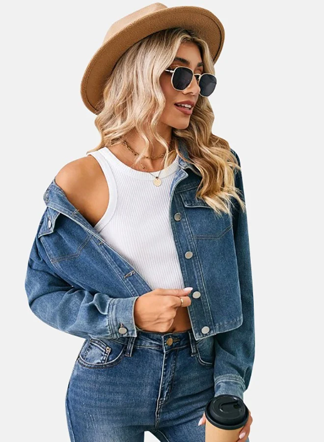YUNIQEE Blue Collared Long Sleeve Denim Jacket