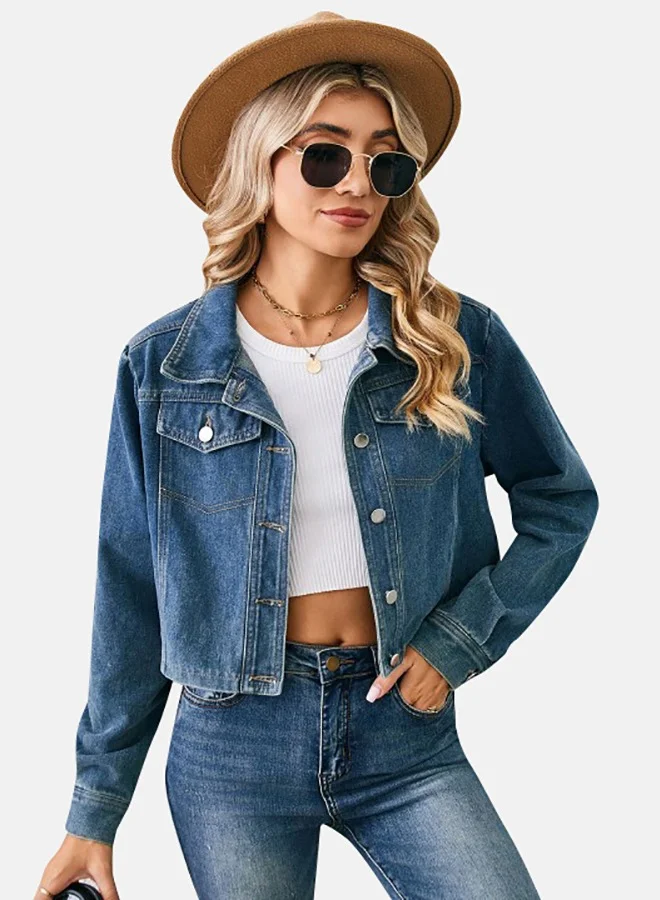 YUNIQEE Blue Collared Long Sleeve Denim Jacket