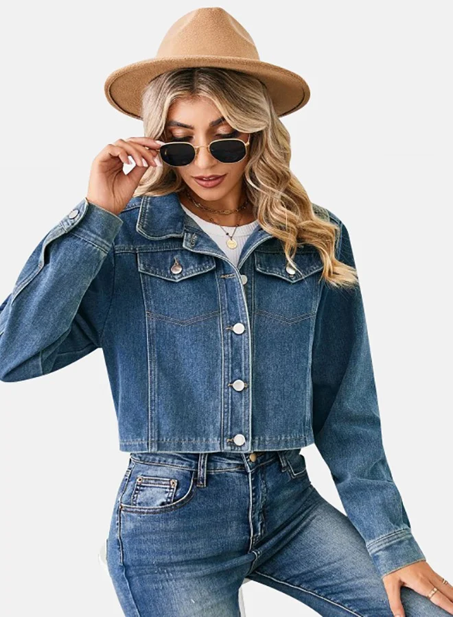 YUNIQEE Blue Collared Long Sleeve Denim Jacket