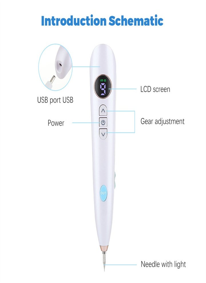 Generic - Mole Laser Pointer, Spot Eraser with 9 Modes and LCD Display, Replaceable Needle, USB Rechargeable Mole Removal Pen Skin Tag Removal Tool for Warts Spots Tattoos Body Freckles - Image 1