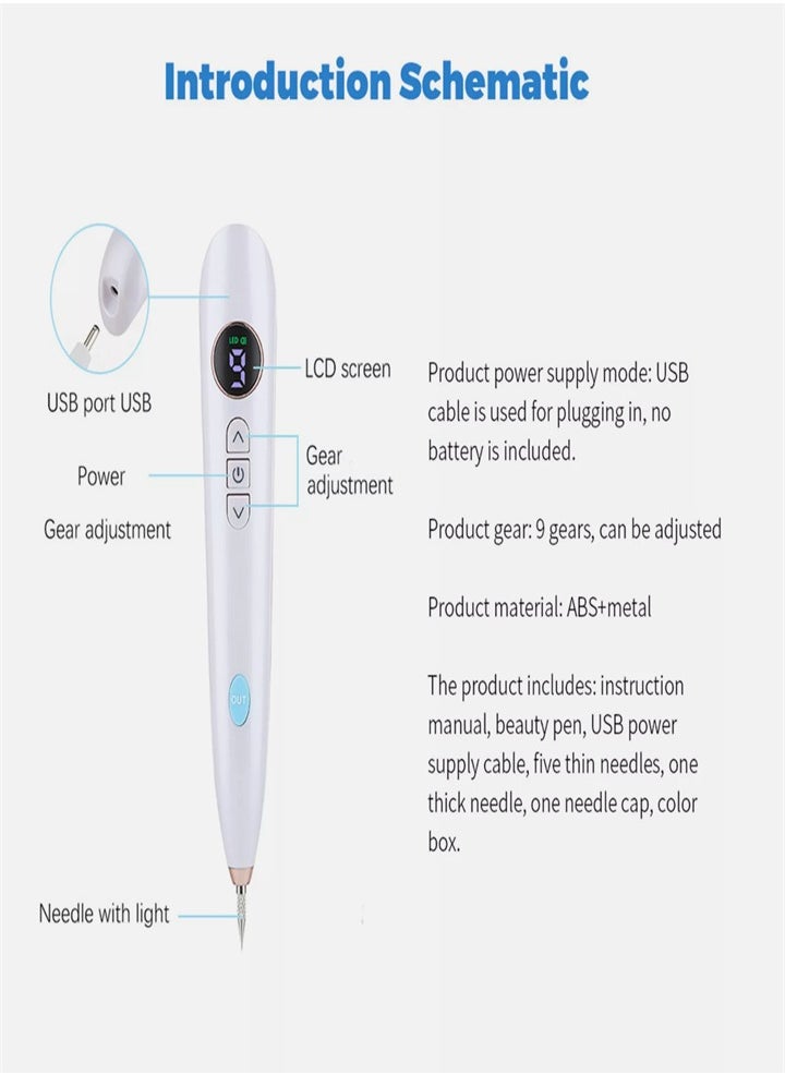 Generic - Mole Laser Pointer, Spot Eraser with 9 Modes and LCD Display, Replaceable Needle, USB Rechargeable Mole Removal Pen Skin Tag Removal Tool for Warts Spots Tattoos Body Freckles - Image 1