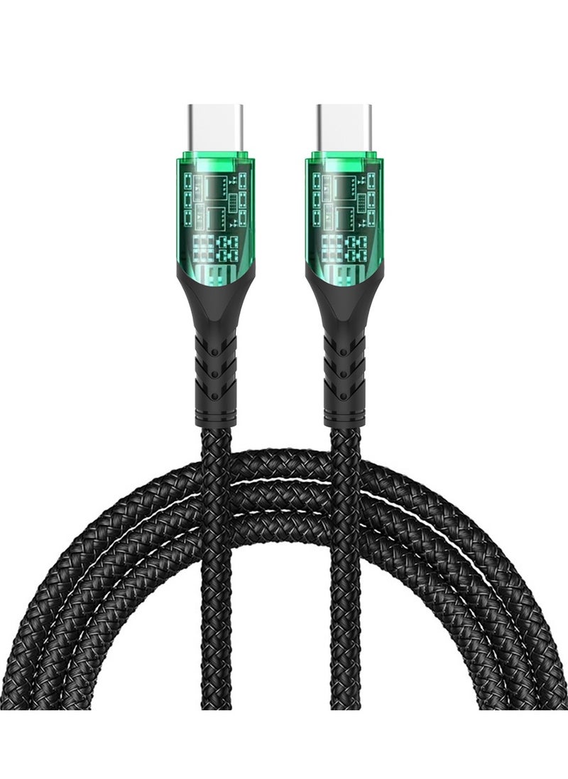 DOIT - 3A Nylon Braided Charging Data Cable [Type C to C], Fast Data Transmission Sync & Charging Speed upto 480mbps, Universal Compatibility
 | See Through Design With Intelligent Display Lamp [150 cm] - Image 1