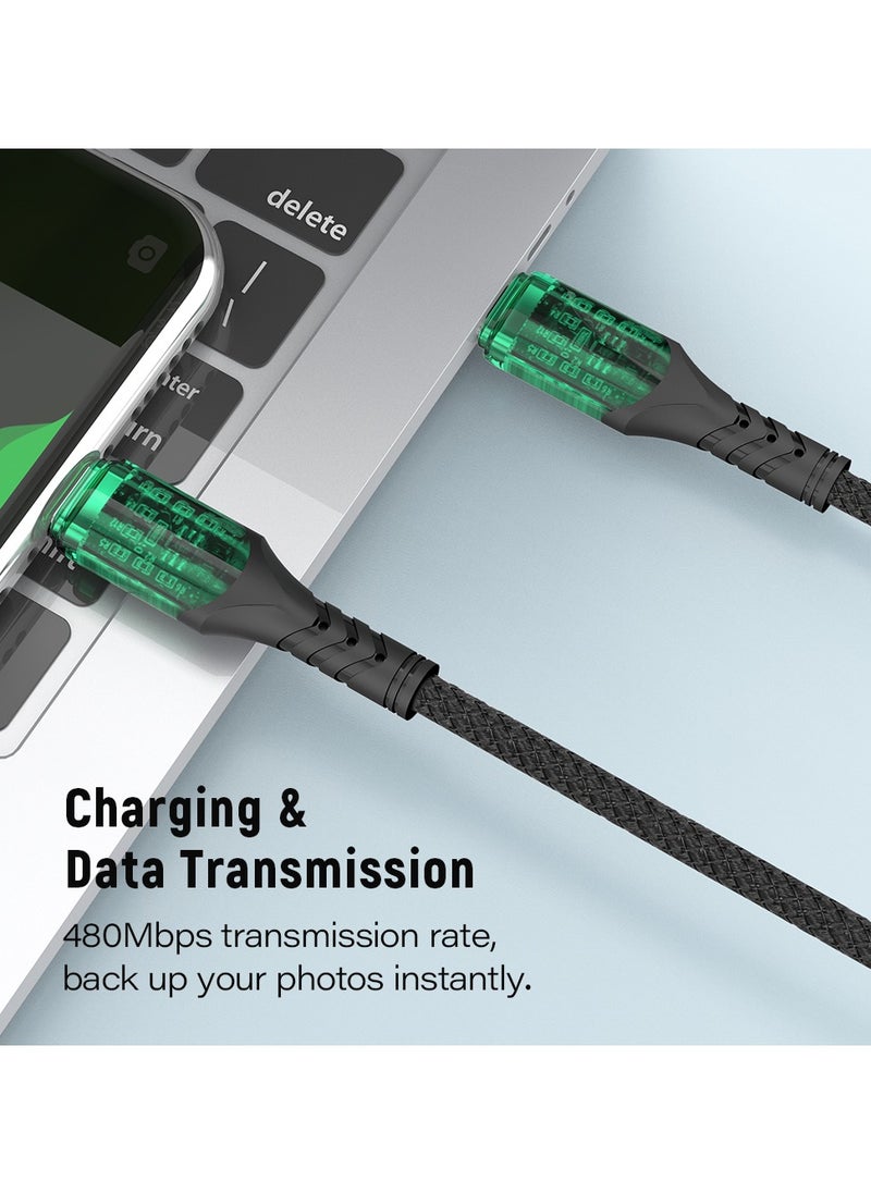 DOIT - 3A Nylon Braided Charging Data Cable [Type C to C], Fast Data Transmission Sync & Charging Speed upto 480mbps, Universal Compatibility
 | See Through Design With Intelligent Display Lamp [150 cm] - Image 1