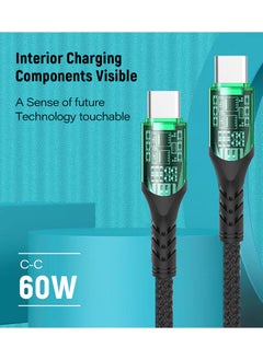 DOIT 3A Nylon Braided Charging Data Cable [Type C to C], Fast Data Transmission Sync & Charging Speed upto 480mbps, Universal Compatibility
 | See Through Design With Intelligent Display Lamp [150 cm]  - Image 3