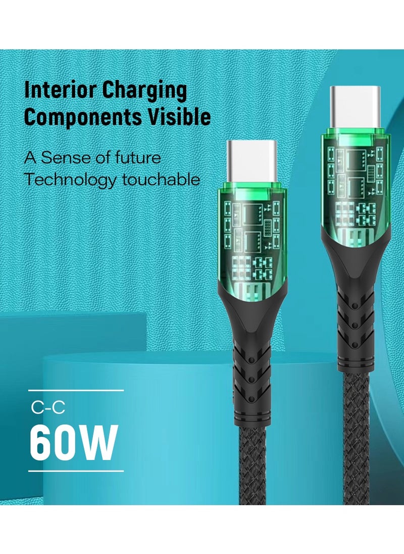 DOIT - 3A Nylon Braided Charging Data Cable [Type C to C], Fast Data Transmission Sync & Charging Speed upto 480mbps, Universal Compatibility
 | See Through Design With Intelligent Display Lamp [150 cm] - Image 1