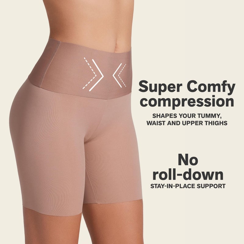 Leonisa Stay-in-Place Seamless Shaper Shorts for Women - High Waisted Shapewear Tummy Control - Anti-chafing Slip Shorts Brown - Image 2