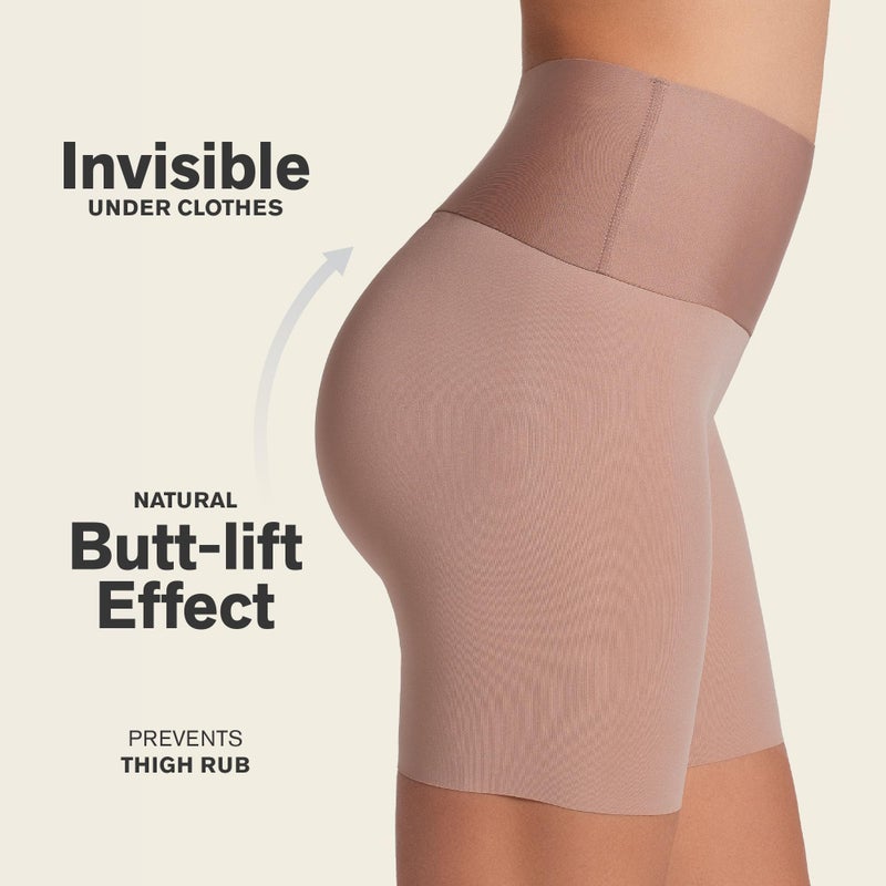 Leonisa Stay-in-Place Seamless Shaper Shorts for Women - High Waisted Shapewear Tummy Control - Anti-chafing Slip Shorts Brown - Image 3