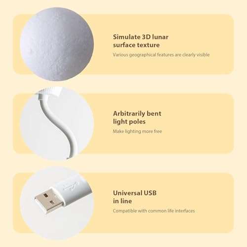 FLYNGO Plastic USB Night Light for Bedroom, Moon Night Lamp for Kids, Children, Living Room (Moon), Led, White - Image 3