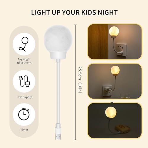 FLYNGO Plastic USB Night Light for Bedroom, Moon Night Lamp for Kids, Children, Living Room (Moon), Led, White - Image 2