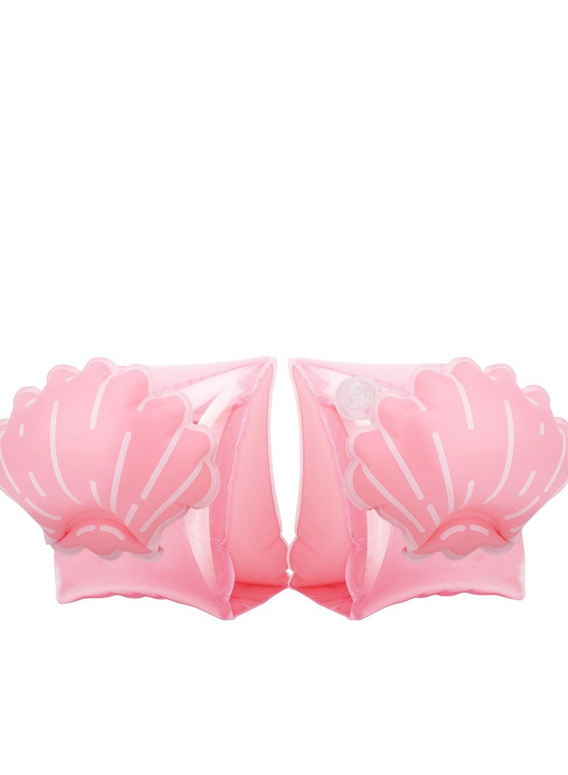 Children'S Swimming Floats, Inflatable Swimming Arm Band Water Sports Learning Cartoon Shell Appearance Water Wings Swimming Training Aids (Pink, 1 Pair)