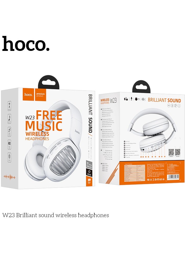 hoco. - HOCO W23 Brilliant Sound Foldable Wireless and Wired Headphones with Mic Support TF Card And AUX Mode, Compatible Mobile Phones, Tablets, Laptop and Computer - Image 1
