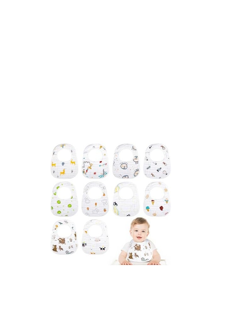 Soft Muslin Baby Bibs Set, 10 Pack, 8 Layers Cotton Drool Bibs for Teething Infants, Perfect for Feeding and Clothing Protection - Image 1