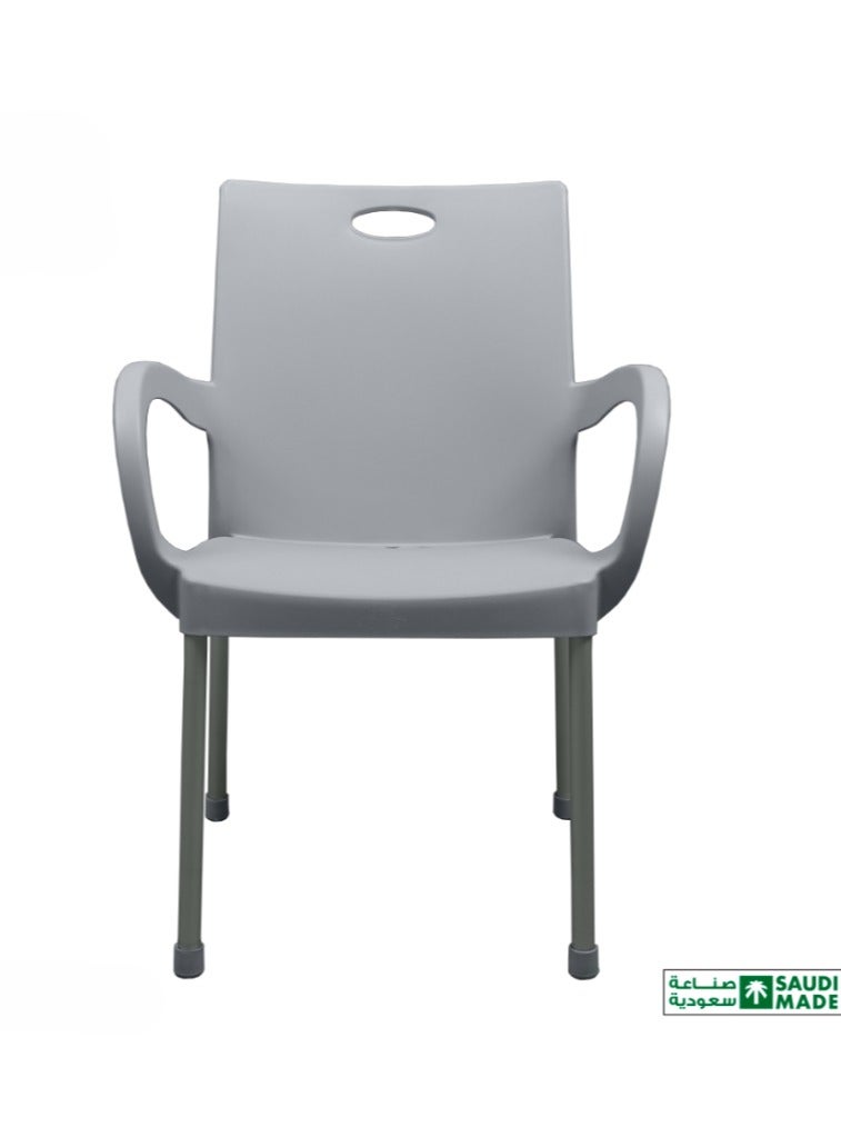 بلاستيكنا كرسي بلاستيك مع أرجل من الألمنيوم، مودرن، قوي ومتين، تصميم مريح ومضاد للإنزلاق، للإستخدام الداخلي والخارجي، لون رمادي فاتح