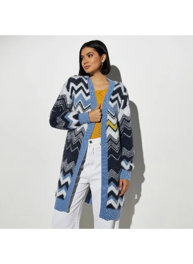 2Xtremz 2Xtremz Herringbone Pattern Knitted Open Front Cardigan