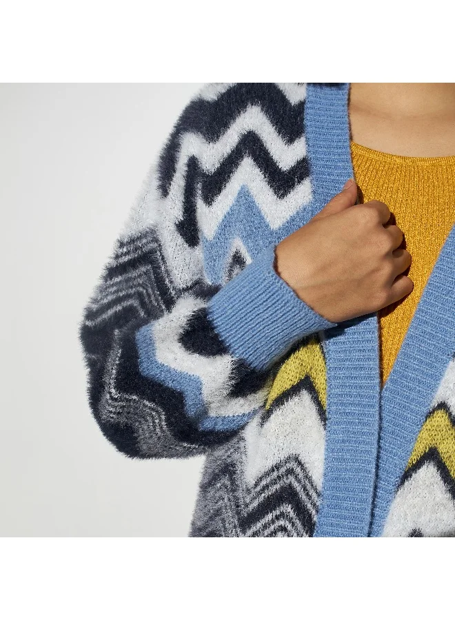 2Xtremz 2Xtremz Herringbone Pattern Knitted Open Front Cardigan